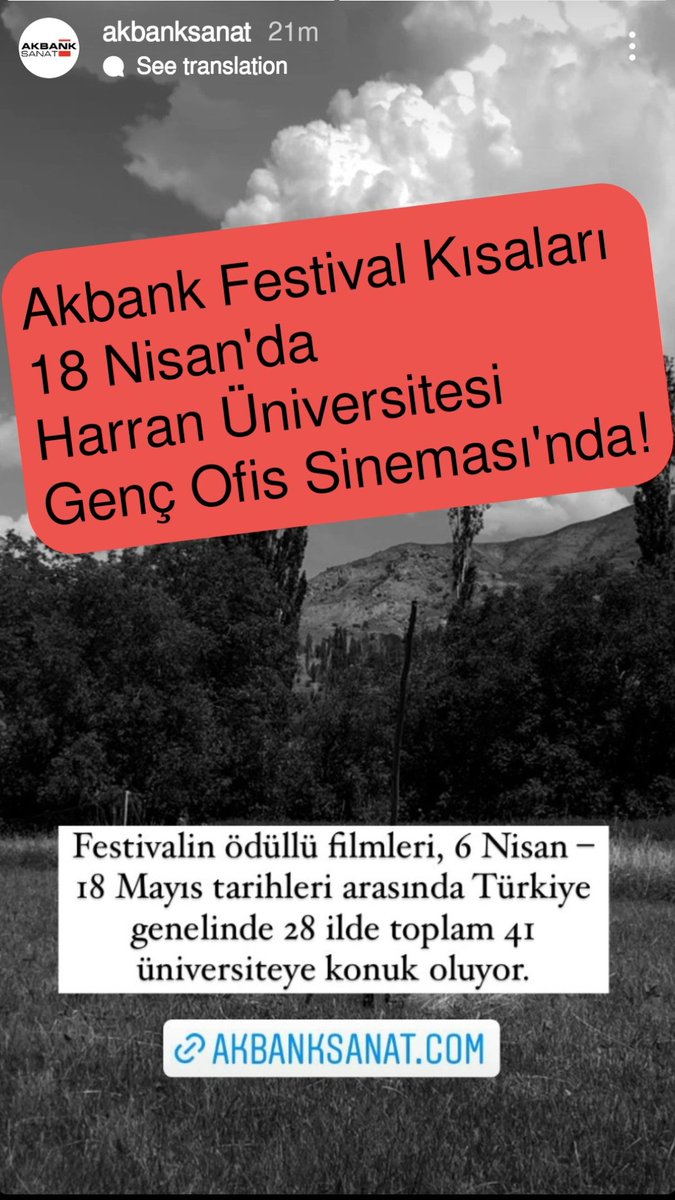 Akbank Festival filmleri kampüse geliyor <a href="/AkbankSanat/">Akbank Sanat</a> <a href="/hru_tv/">Harran.Sinema.Tv.Kulubu</a> <a href="/hrumedya/">Harran Üniversitesi</a>