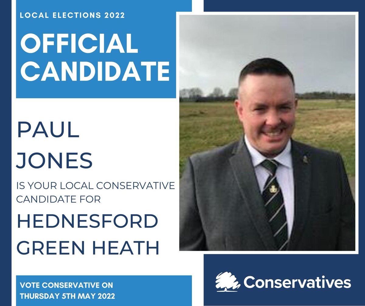 CannockChaseC's tweet photo. CANDIDATE ANNOUNCEMENT!

Paul Jones is your Local Conservative Candidate for Hednesford Green Heath in the 2022 Local Elections!

Make a difference in Hednesford and elect Paul Jones!

Vote Conservative on Thursday 5th May!

#LocalElections #VoteConservative https://t.co/V5Q0qzRNDk