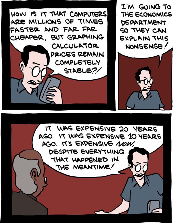 IanYorston's tweet photo. Graphing #Calculators since 1985. Not quite #VeblenGoods
HT @ZachWeiner #Economics #SMBC https://t.co/RhhVApdBH7