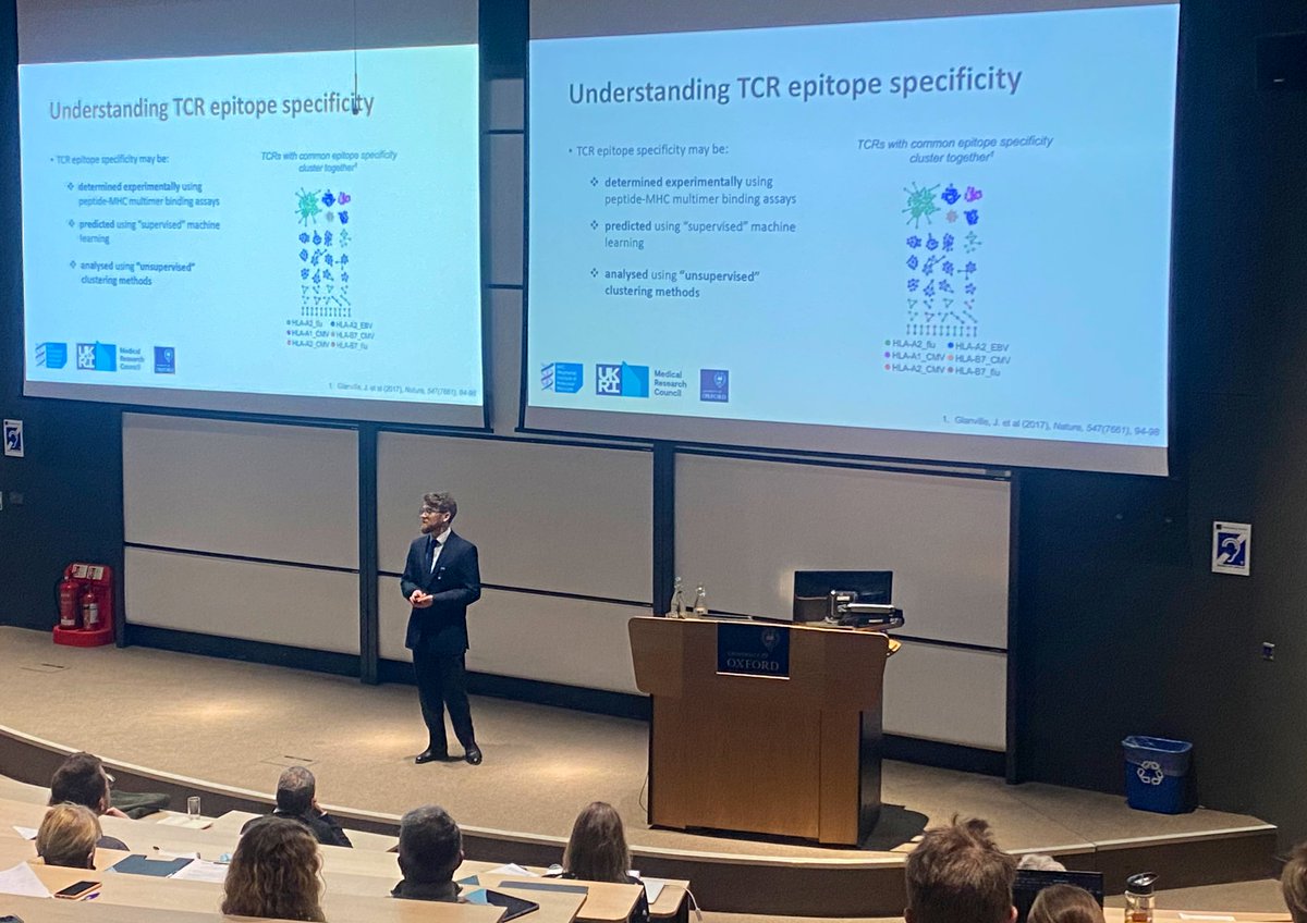 QNNDuke's tweet photo. #Machinelearning and statistical inference of #antigenspecificity of T cells from multi-omic bulk and single cell data #TCRprediction from Dan Hudson from @hashemkoohy @ Oxford Immunology Symposium 2022 @bsicongress @OxImmuno #OIS2022 https://t.co/XRCVZy2Uox