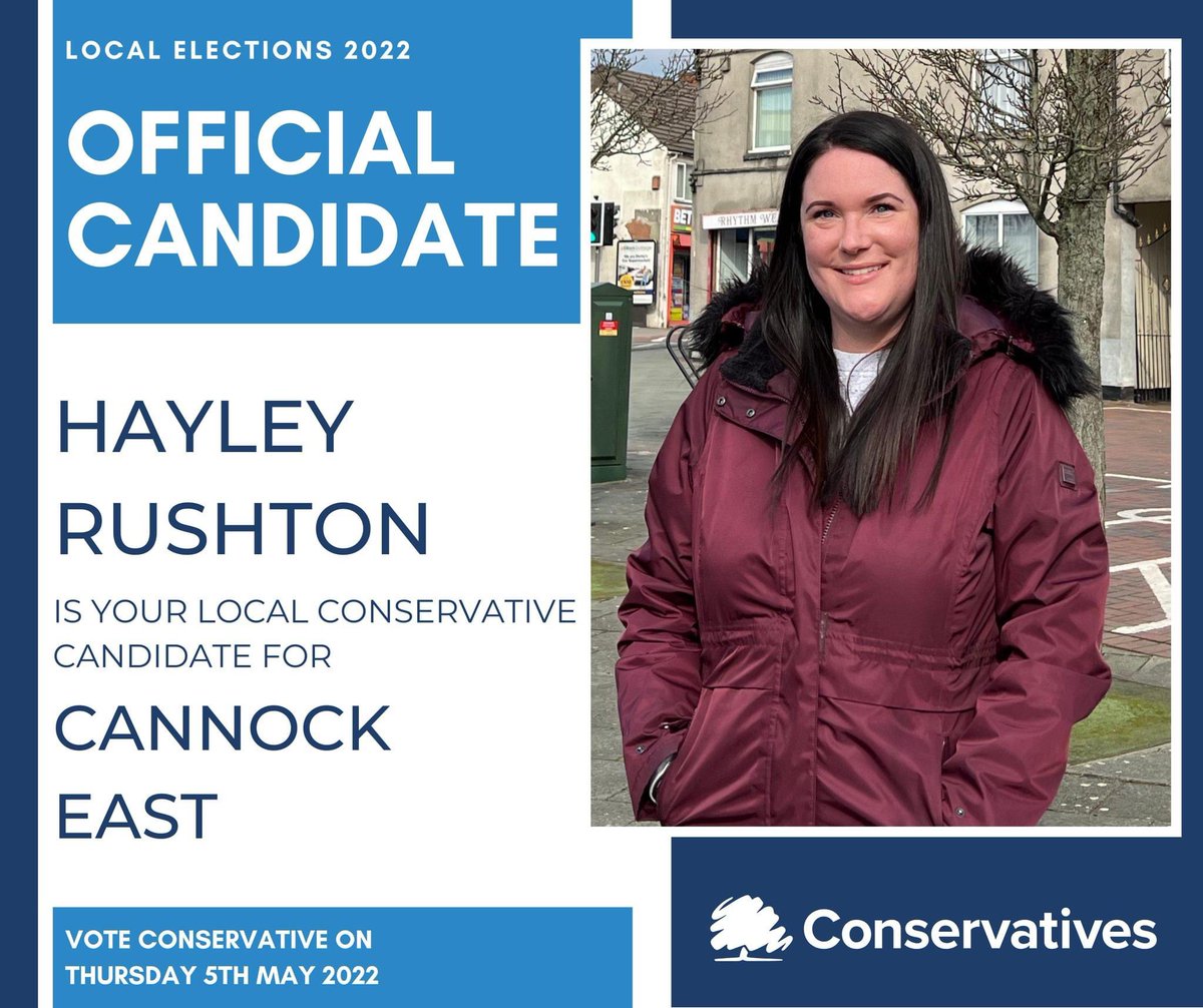 CannockChaseC's tweet photo. CANDIDATE ANNOUNCEMENT!

Hayley Rushton is your Local Conservative Candidate for Cannock East in the 2022 Local Elections!

Make a difference in Cannock and elect Hayley Rushton!

Vote Conservative on Thursday 5th May!

#LocalElections #VoteConservative https://t.co/4ALeB3HQ8v