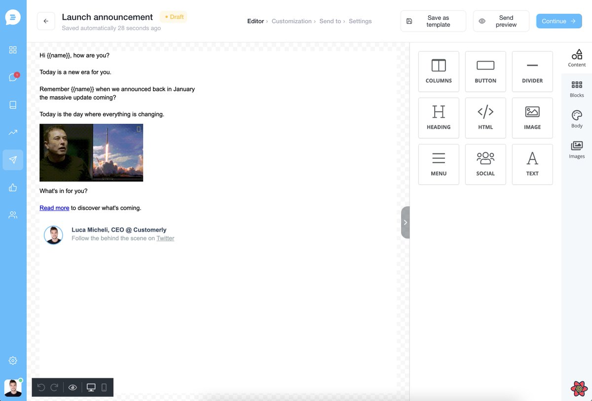LukeMicheli's tweet photo. Today is launching day. 🚀

Inception: We are launching the outbound email using the email builder to send the email about the launch. 

How we are discarding 7 years of work in 10 steps 🗑

🧵 Thread 🧵 https://t.co/lfzf8BO1Kf