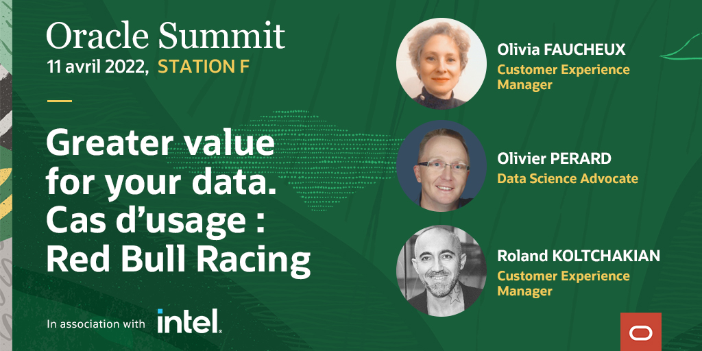 ⏳J-3 #OracleSummitFR💥
Venez assister à la session de 13h30 "Greater Value for your data". Un cas d'usage <a href="/redbullracing/">Oracle Red Bull Racing</a> autour de l'engagement des fans, avec nos experts #CX @rkoltcha, <a href="/OliviaFaucheux/">Olivia Faucheux</a> et Olivier Perard.

Inscription👉social.ora.cl/6018KLiFm 
🏎️ #GivesYouWings