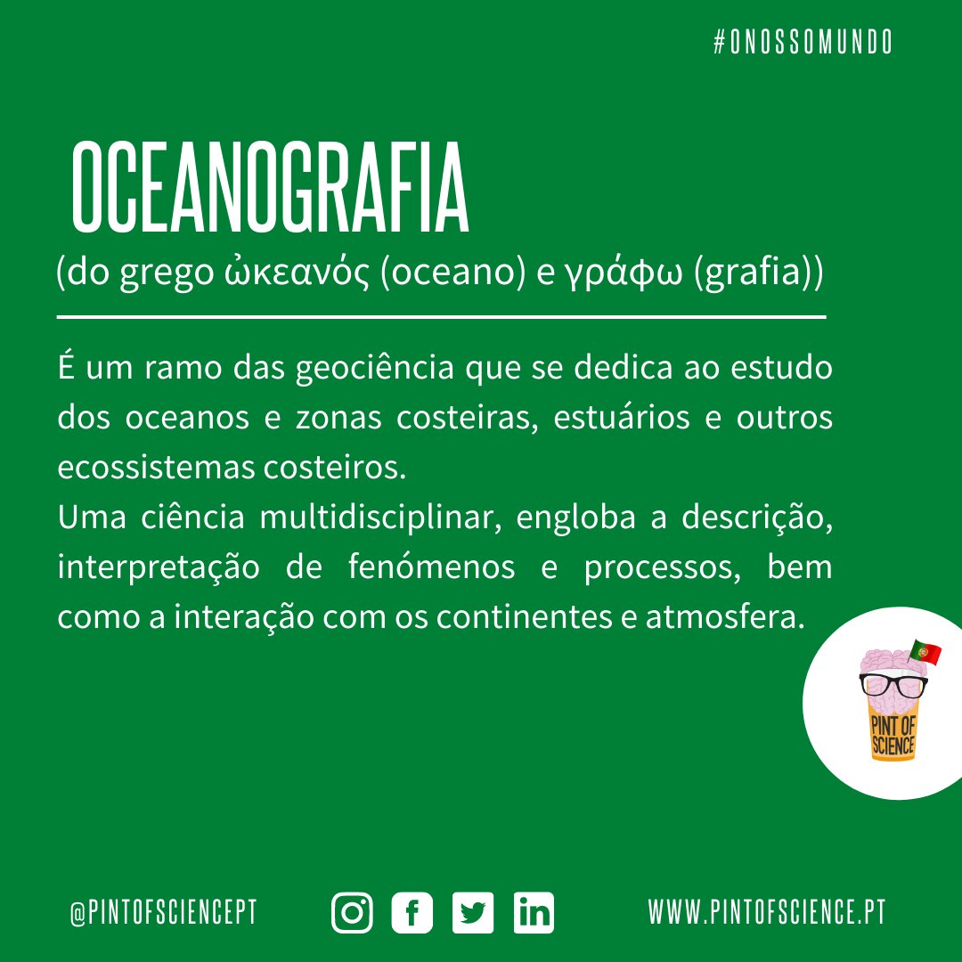 pintofsciencePT's tweet photo. De tantas ciências que existem no nosso mundo, será que já conhecias esta? 🌊
#pint22 #pintworld #pintofscience #pintofscienceportugal #guarda #conceito #onossomundo #oceanografia #oceano https://t.co/iT8KjgOCaM