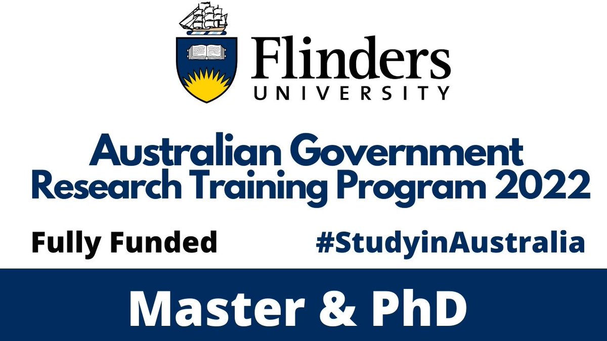 scholarshipcsc's tweet photo. Fully Funded Flinders University Australian Government Research Training Program 2022

Apply now: https://t.co/211Yl3znW4

Degree Level: Master &amp; PhD

Deadline: 5th August 2022 https://t.co/yjGKn9Xemd