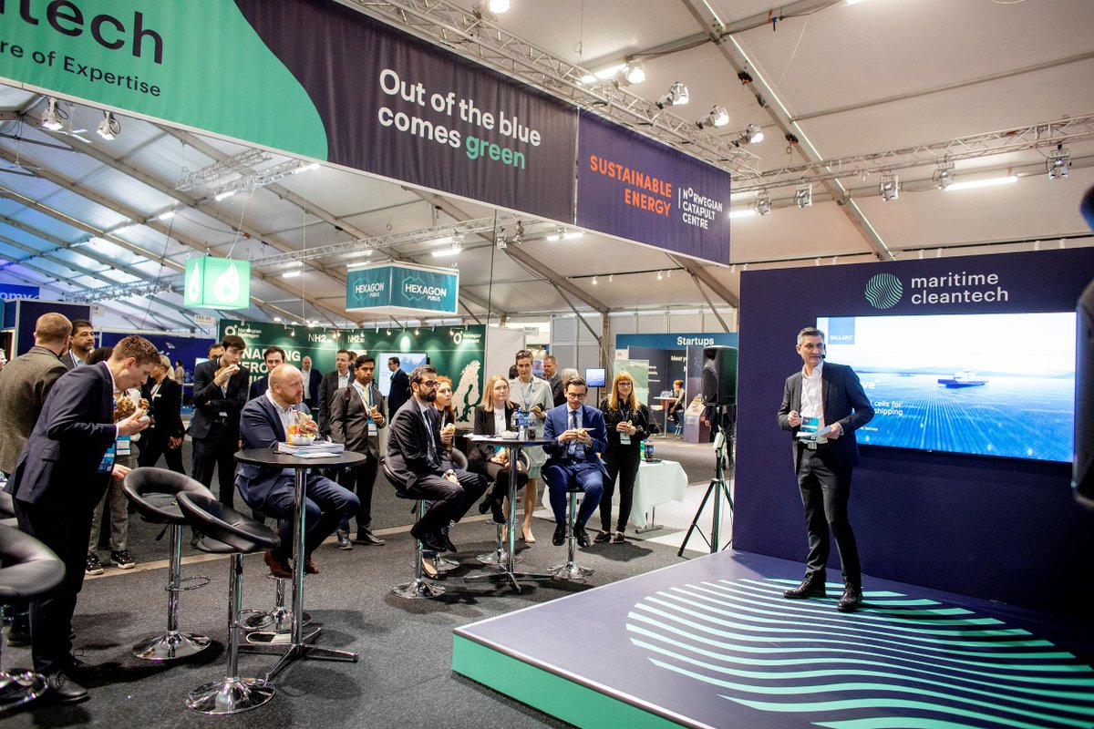BallardPwr's tweet photo. Thanks to everyone who dropped by our stand at #Norshipping and joined us in celebrating the Type Approval of our marine fuel cell module FCwaveTM #poweredbyBallard #hydrogen #fuelcells #zeroemission #shipping #maritime #cleanvessels #action https://t.co/2XxtdhCoE5