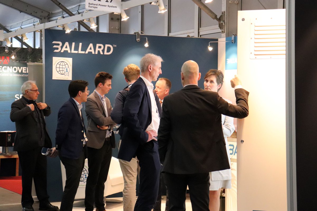 BallardPwr's tweet photo. Thanks to everyone who dropped by our stand at #Norshipping and joined us in celebrating the Type Approval of our marine fuel cell module FCwaveTM #poweredbyBallard #hydrogen #fuelcells #zeroemission #shipping #maritime #cleanvessels #action https://t.co/2XxtdhCoE5