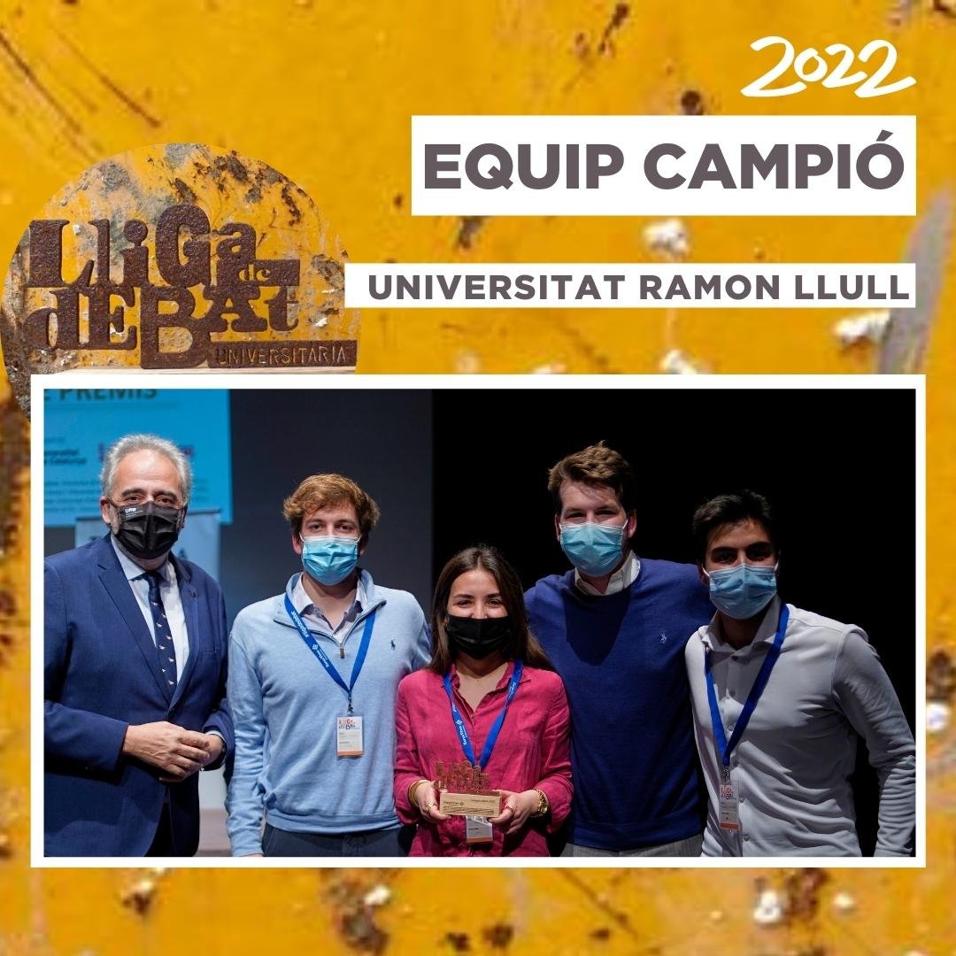 Molt content d'anunciar que el meu equip format per <a href="/LandofUz/">Ferran Soler</a>, <a href="/alexesteve33/">Alex Esteve</a>, Marta García-Bayon i jo mateix junt amb el nostre formador <a href="/IgnacioRigau/">Ignacio Rigau</a> ens hem proclamat campions de la Lliga de Debat de la <a href="/xarxavives/">Xarxa Vives d'Universitats</a> representant a la <a href="/uramonllull/">U. Ramon Llull (URL)</a>.

vives.org/2022/04/07/la-…