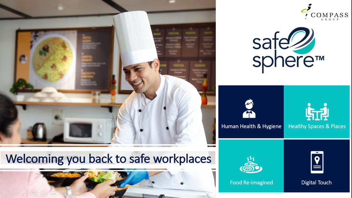 compassgroupind's tweet photo. As workplaces start welcoming back their employees, there is a heightened focus around food and workplace safety. SafeSphere™️ program has been designed to support organisations in reassuring wellbeing and hygiene of their employees.#returnwork #returntoworksafely #employeesfirst https://t.co/n5jUrln2BN