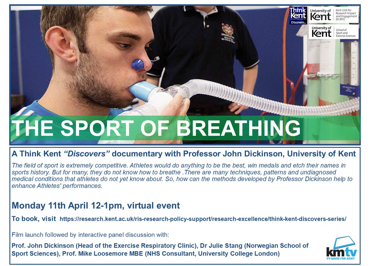 UniKentResearch's tweet photo. !Next Monday at Noon!: Film Screening and Interactive Panel Debate - The Sport of Breathing wt @ProfJDickinson @doctorloosemore and Dr Julie Stang. Book here: https://t.co/QzrFlEpZO7
#ThinkKent @UniKentKEI #Research #Kent @UniKentSportSci @UniKentSports @UniKent https://t.co/x1BYydblzg