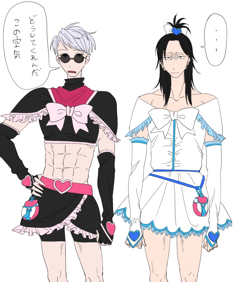 らくがき。5️⃣と🏖の女装です。 