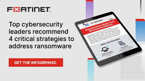 DparkFortinet's tweet photo. Threat actors continue to target organizations, often leaving a trail of destruction.🕵️ 🔓

Access the @Fortinet infographic to learn top #cybersecurity leaders’ recommendations to address #ransomware: https://t.co/4PhCvA0xpD https://t.co/8i1Xvdt0Sk