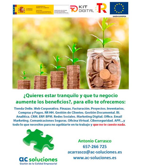 ac_soluciones's tweet photo. No se trata de pensar que sistemas montas en tu negocio para ganar dinero y vivir más tranquilo, se trata de dedicarte a lo tuyo, a lo que eres un profesional, y dejar que nosotros te demos la solución. ¡¡¡GANA DINERO YA!!! y ¡¡¡GRATIS CON KIT DIGITAL!!!
https://t.co/BYsYmkDtTz https://t.co/3bKzkSu8fp