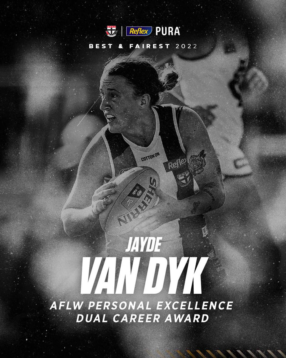 A role model on and off the field  👏 

Congratulations to Jayde Van Dyk for being awarded the AFLW Personal Excellence &amp; Dual Career Award, presented by the True Belivers Coterie Group.
