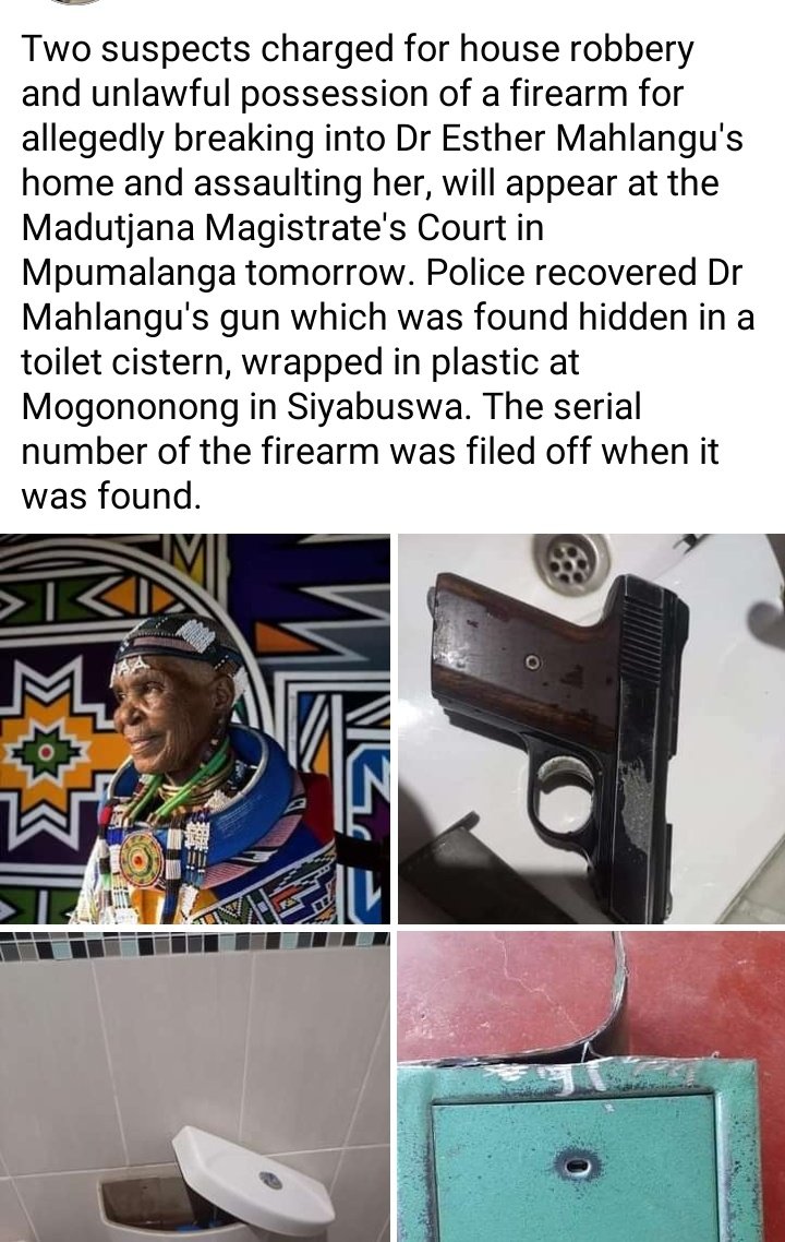 KabeloMohlah02's tweet photo. Apparently Dr Esther Mahlangu's gun is recovered. https://t.co/vHRpB5hXPE