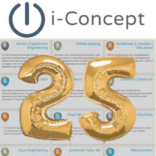 i-Concept bestaat 25 jaar! In een kwart eeuw werkten we aan honderden digitaliseringsprojecten voor 100.000+ gebruikers. Met deze top 25 in willekeurige volgorde bedanken we al onze klanten voor het vertrouwen vanaf 1997 tot nu.
iconcept.nl/company/25-jaa…