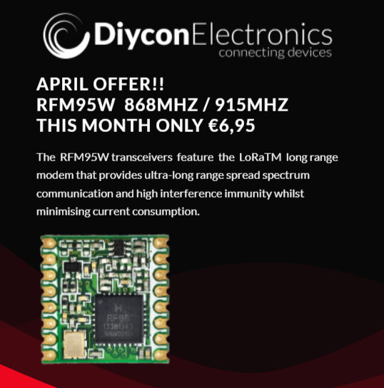 dyconics's tweet photo. APRIL OFFER!! 
RFM95W 868 / 915MHz  €6,95
https://t.co/ozldfameGU
#arduino #IOT #LoRa #RFM #HopeRF #diy  #LoRaWAN #sensor https://t.co/je11iak2Wg