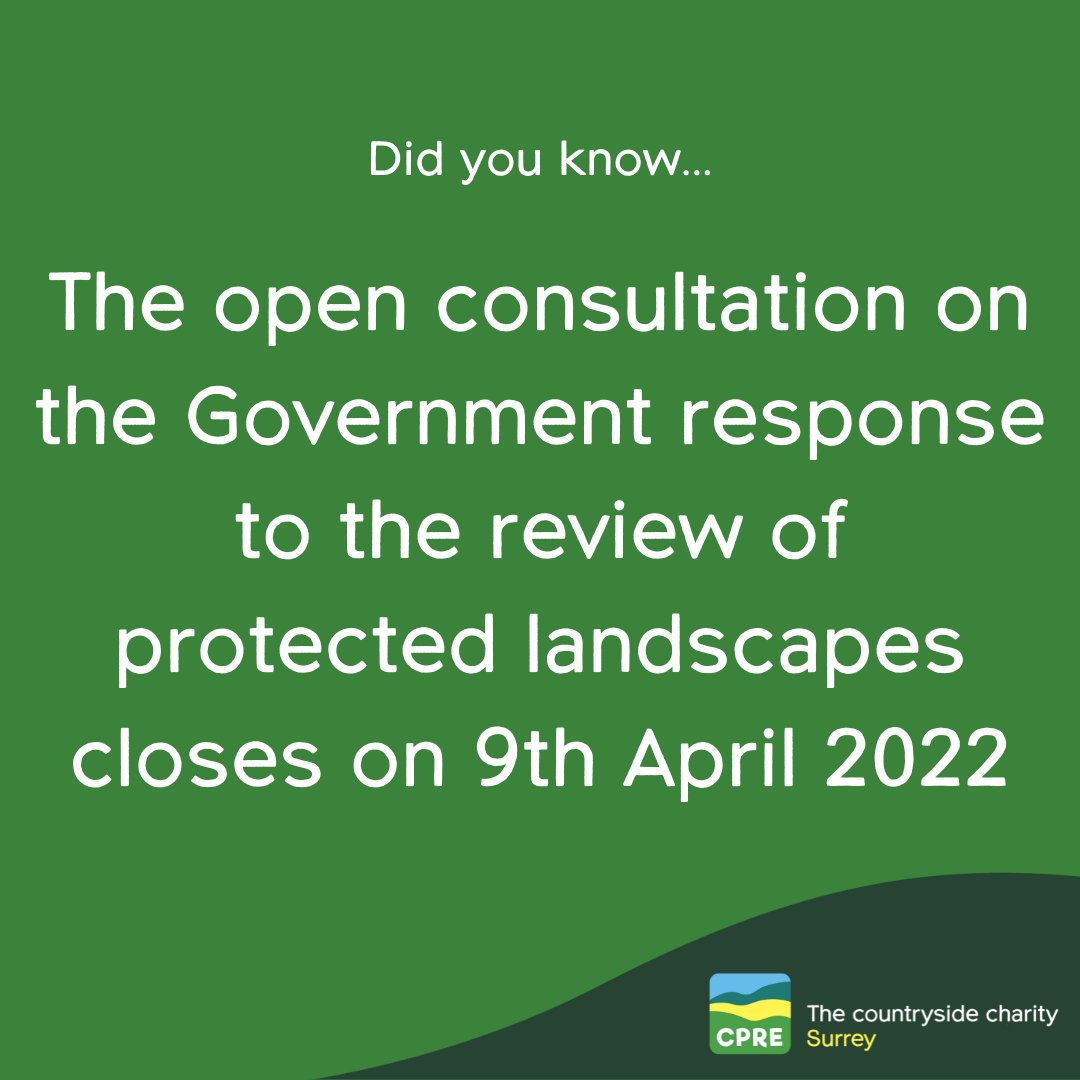 CPRESurrey's tweet photo. Join others in sharing your views on the proposed legislation that will impact #AONB, #naturerecovery, #landscapeprotection, and #biodiversity.
This consultation closes on Saturday 9th April: https://t.co/6gjprt4B7U
#areasofoutstandingnaturalbeauty #protectgreenspaces #surrey https://t.co/y5jj6zHPBj