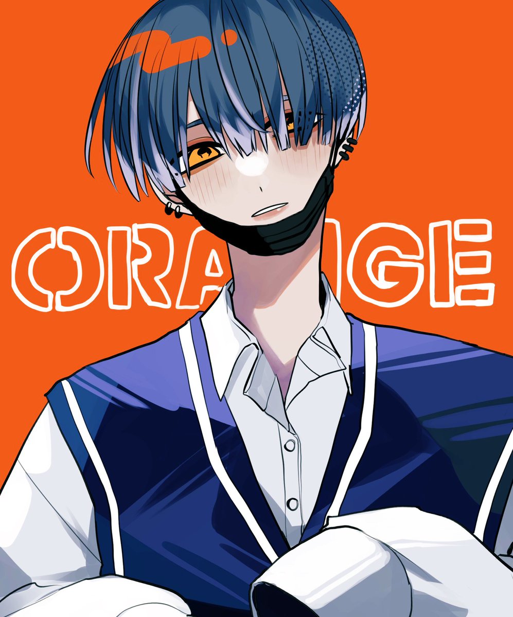 1boy male focus mask solo orange background sleeves past fingers sleeves past wrists  illustration images