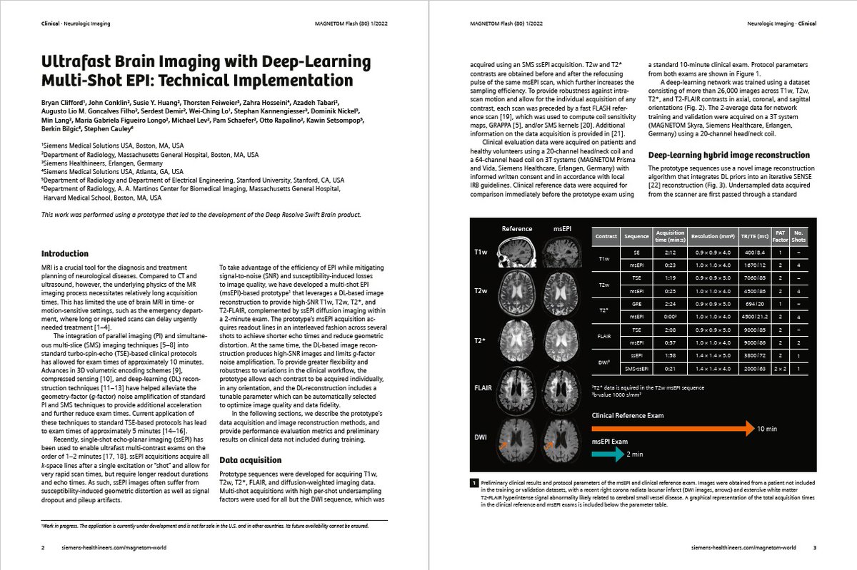 Antje Hellwich @antjehellwich.bsky.social (@antjehellwich) on Twitter photo Ultrafast Brain Imaging with Deep-Learning Multi-Shot EPI: Technical Implementation - Bryan Clifford et al. (<a href="/SiemensHealth/">Siemens Healthineers</a>) and <a href="/drjohnconklin/">John Conklin</a> et al. (MGH, Boston, USA) describe data acquisition and image recon at cdn0.scrvt.com/39b415fb07de4d…
#magnetomworld #mri Ultrafast Brain Imaging with Deep-Learning Multi-Shot EPI: Technical Implementation - Bryan Clifford et al. (<a href="/SiemensHealth/">Siemens Healthineers</a>) and <a href="/drjohnconklin/">John Conklin</a> et al. (MGH, Boston, USA) describe data acquisition and image recon at cdn0.scrvt.com/39b415fb07de4d…
#magnetomworld #mri