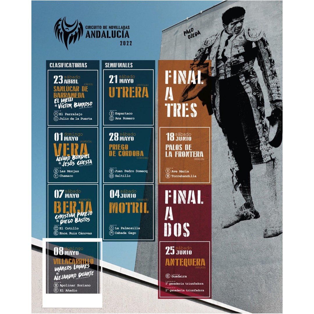 🏟 𝗩𝗜𝗟𝗟𝗔𝗖𝗔𝗥𝗥𝗜𝗟𝗟𝗢 (Jaén) 🔜 <a href="/ctorosandalucia/">Circuito de Novilladas de Andalucía</a> 

📆 08/05

🐂 #ApolinarSoriano / <a href="/ElAnadio_SC/">El Añadio</a> 

#MarcosLinares actuará cerca de su tierra, junto a <a href="/martiduar/">Alejandro Duarte 🍀</a> 
Esta mañana se presentaron los carteles en #Sevilla 

#Novilladas #Andalucia #Toros #Villacarrillo #Novillero