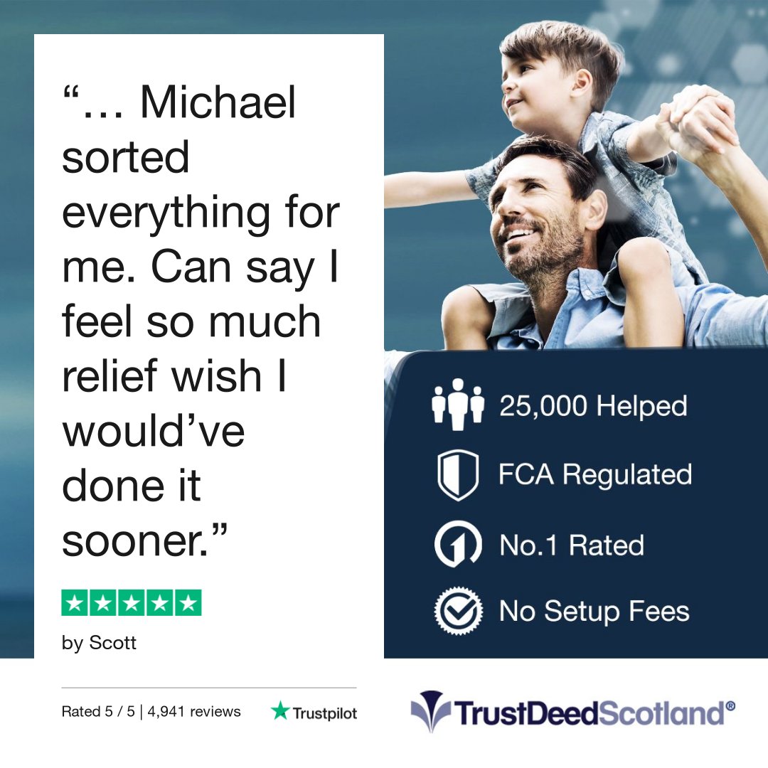 TrustDeedScotl's tweet photo. 🆕Trust Deed Scotland® @Trustpilot review.
★★★★★ by Scott.
Get started:
➡️ https://t.co/BlktQg4yhM
Read more reviews:
➡️ https://t.co/ftpYfsjxOd
📞 0141 221 0999
#realmoneystories #debtfreestories #lifeafterdebt #debtsolutions #scotland #helpwithdebt