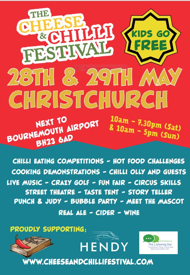 CheeseChillFest's tweet photo. Just over a month to go till the first festival in #christchurch near #bournemouth #poole with #streetfood #chillichallenges #kidsentertainment #tastetent #beertent #localales #funfair #livemusic and so much more Thanks to sponsor @HendyGroup https://t.co/ojTPGk2HcO https://t.co/oBTAFiPwEV