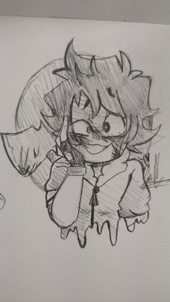 problematicblue's tweet photo. New hyperfixiation lmao, did this in class #MyDearHatchetMan #schooldoodle #Doodles https://t.co/ySfy9pQ48e