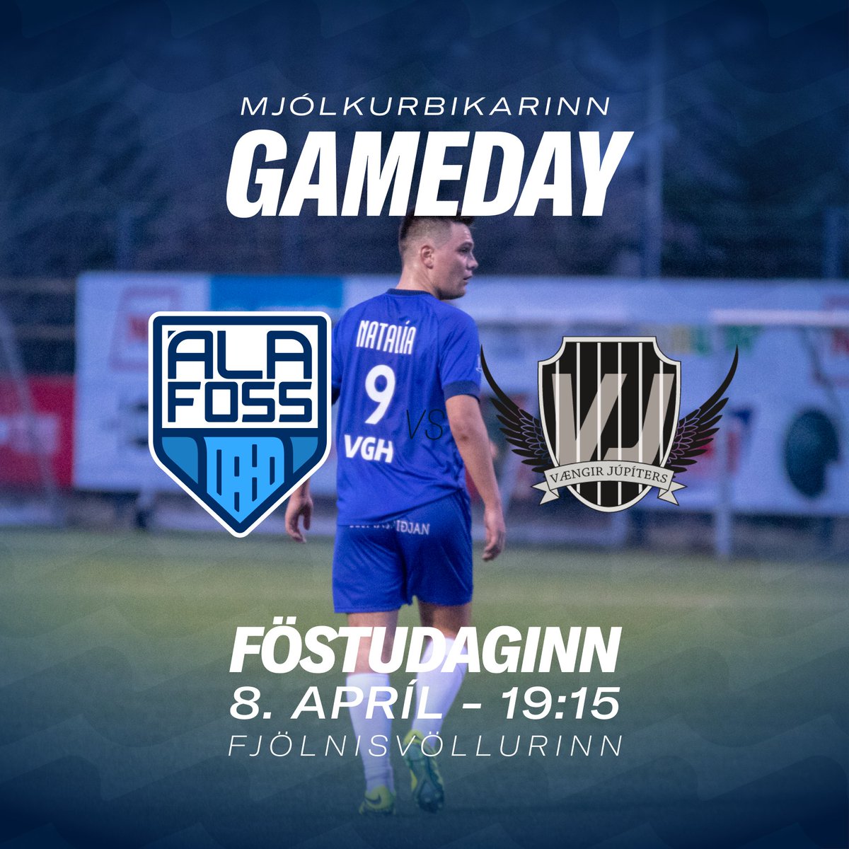 Leikdagur
⚽️ <a href="/FCvaengir/">Vængir Júpíters</a>  - Álafoss ⚽️
🥛 <a href="/mjolkurbikarinn/">Mjólkurbikarinn</a>🥛
📍Fjölnisvöllur - fyrir utan Egilshöll
🕓 19:15
Allir á völlinn!