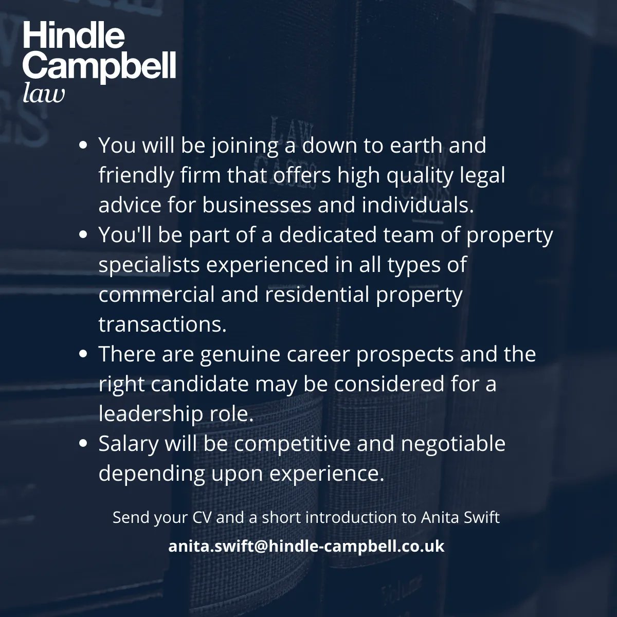 HindleCampbell's tweet photo. We have an excellent opportunity available for an experienced Commercial and Residential Property Solicitor!

To apply or register your interest, please email Anita Swift at anita.swift@hindle-campbell.co.uk.     

Swipe to discover more about the role ➡️ https://t.co/Z8ujWU8TeB