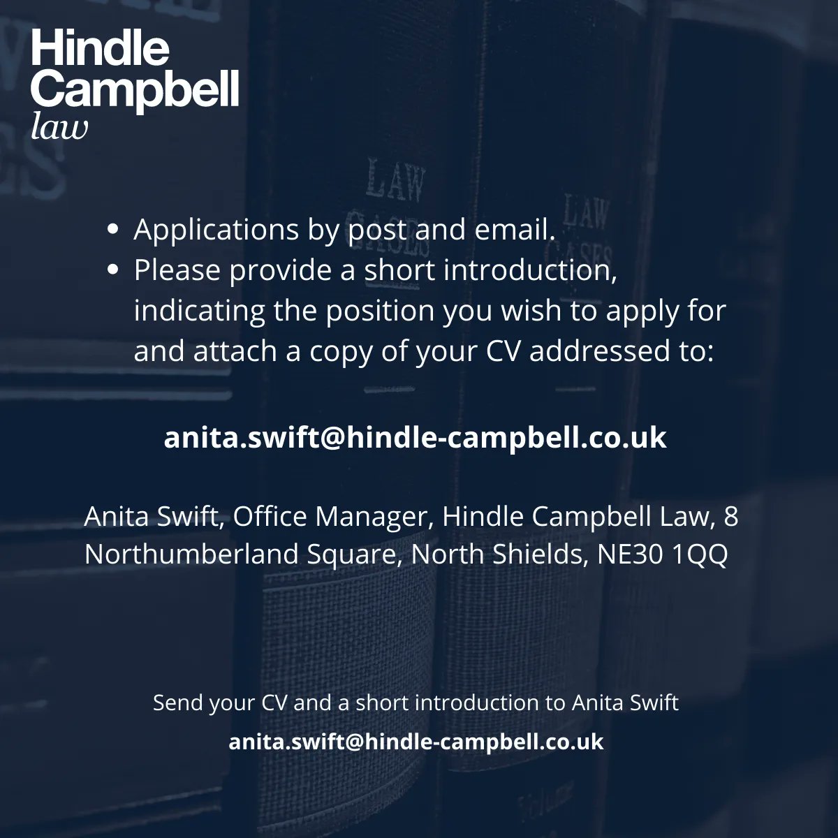 We have an excellent opportunity available for an experienced Commercial and Residential Property Solicitor!

To apply or register your interest, please email Anita Swift at anita.swift@hindle-campbell.co.uk.     

Swipe to discover more about the role ➡️