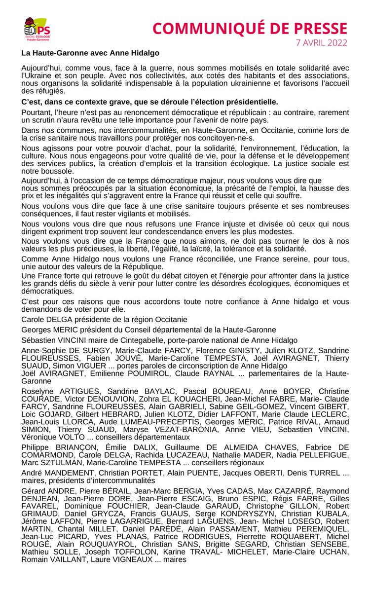 📃📣 Je suis signataire de l'appel de la La Haute-Garonne avec @Anne_Hidalgo. Voter Anne Hidalgo ce dimanche, c'est faire le choix d'un avenir qui réunit la #France autour d'une femme forte et déterminée et d'un programme lie le social, l'écologie et la démocratie ! #Hidalgo2022