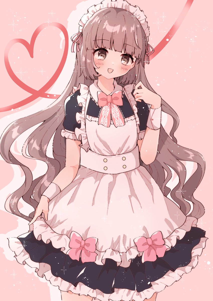 1girl maid headdress solo maid long hair brown hair apron  illustration images