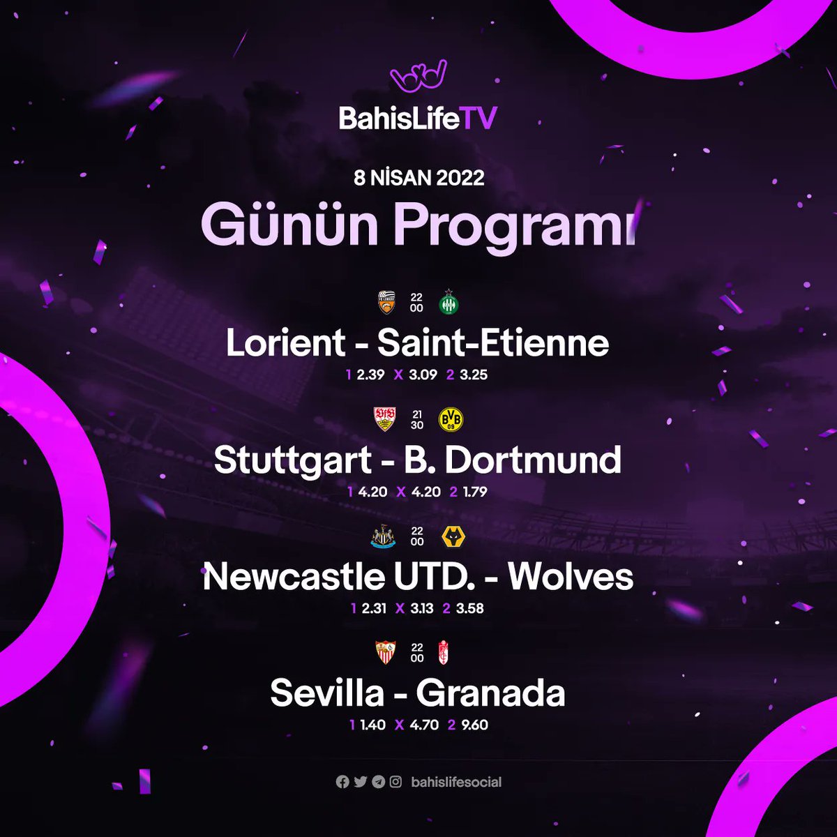 🟣 Liglerde yeni hafta başlıyor, heyecan en iyi oranlarla BahisLife'ta yaşanıyor!

⏱ Oyuna kazanarak başlamak için BahisLife'a gel, bahis keyfini coşkuyla yaşa! 💷

🤟🏻 BahisLife, hayatı bahis olanların adresi!

📎 buff.ly/3AlXGdv