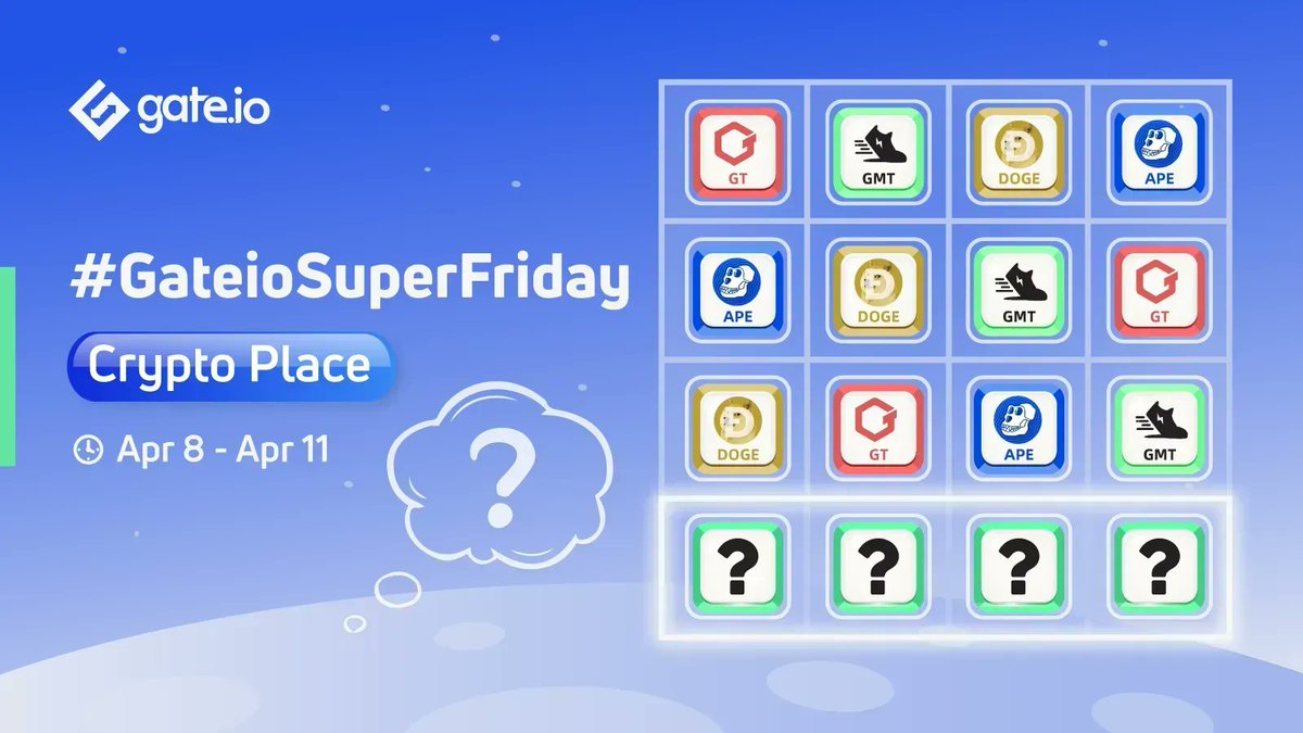 #GateioSuperFriday Time🎉       
             
👀Can you figure out the cryptos in the boxes?
🎁Answer correctly &amp; 20 lucky users will split $200
      
Tasks
🔸Follow @gate_io
🔸RT &amp; Like 
🔸Answer: gleam.io/W0G2y/gateiosu… 

⏰Apr 8 - Apr 11  

Wishing you a lovely weekend💖