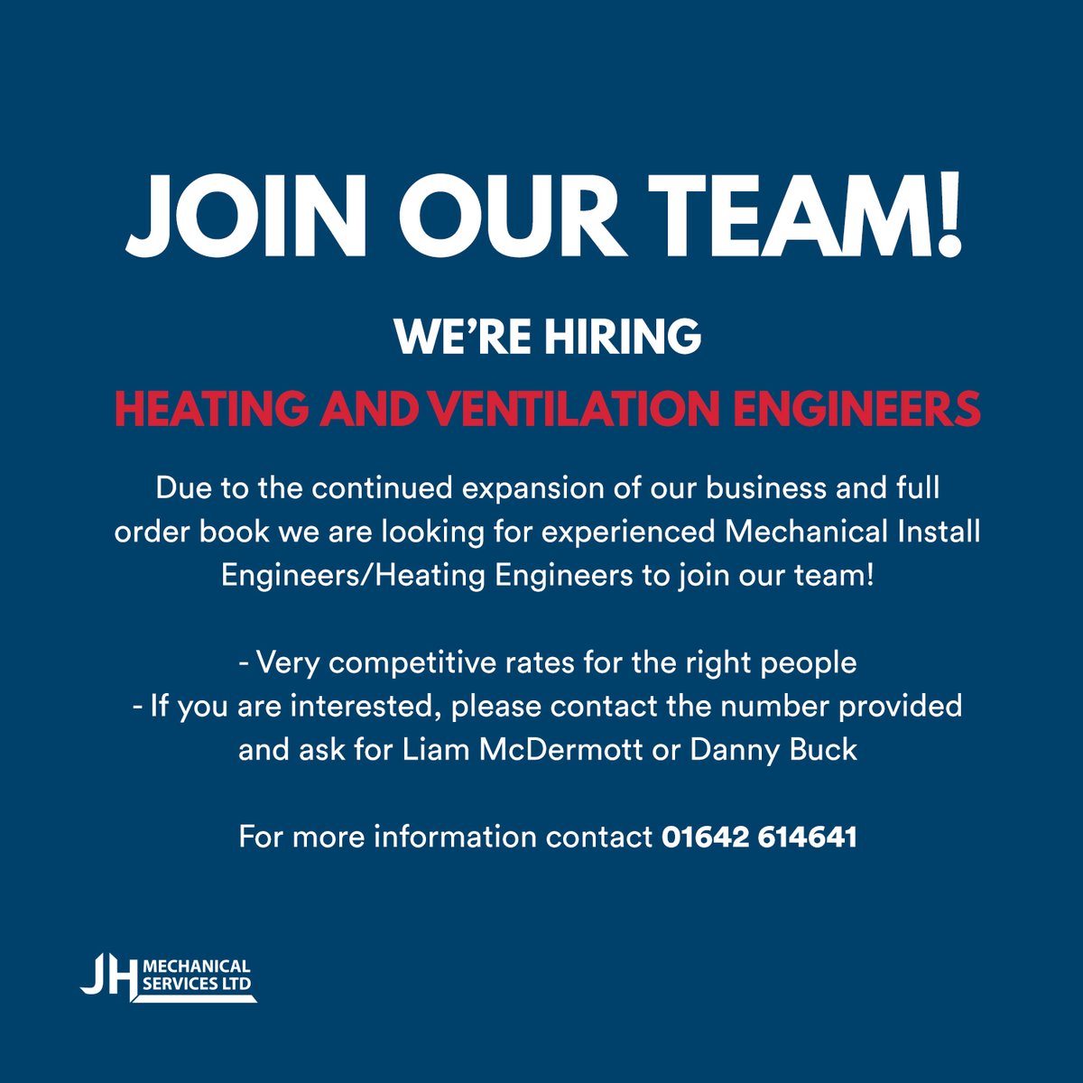 We are looking for  mechanical install engineers/heating engineers to join our team!

☎️ Please get in touch if you're interested by calling 01642 614641