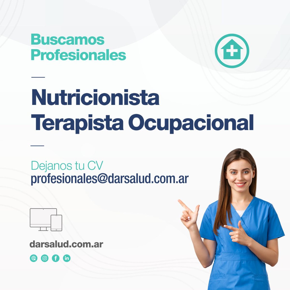 Buscamos profesionales 

Continuamos en un proceso de plena expansión. Por eso necesitamos sumar profesionales altamente capacitados a nuestros equipos, para brindar servicios de internación domiciliaria, cumpliendo estrictos estándares de calidad.