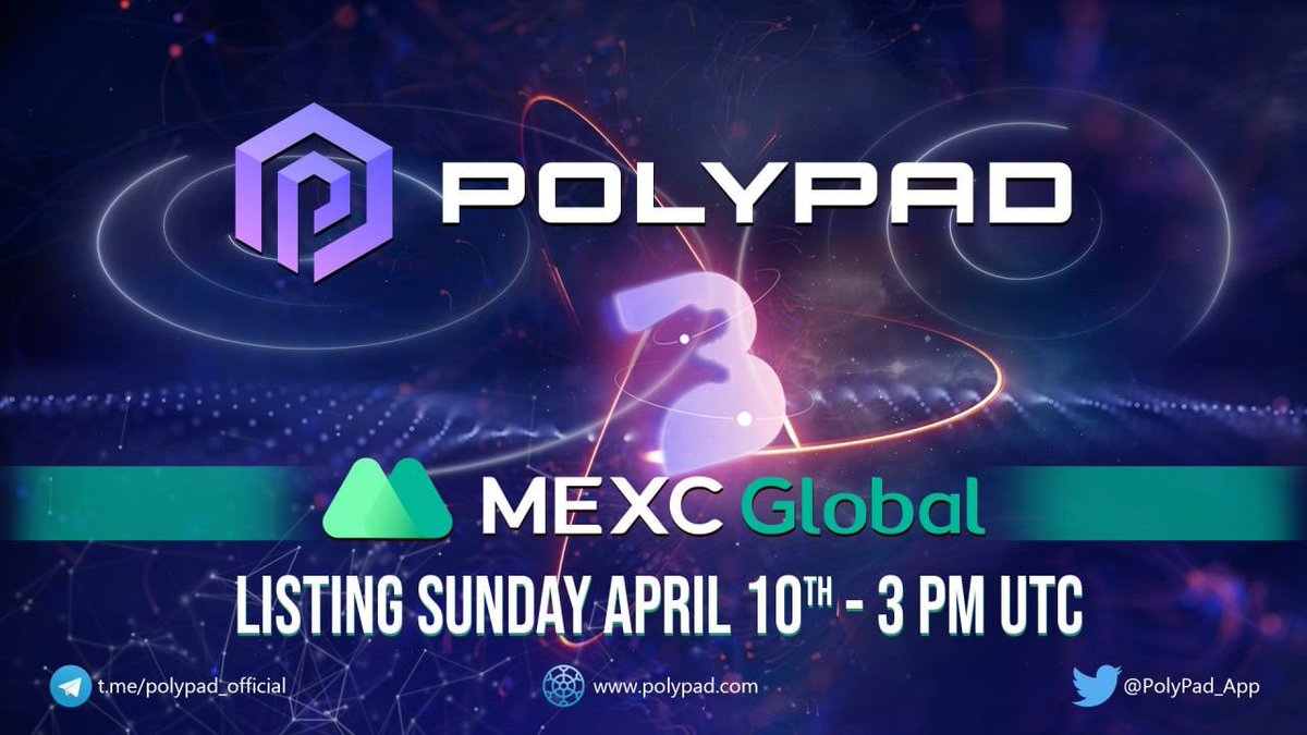 🔥#MEXC to list #PolyPad 

😍Following our successful launch, joined by staking &amp; announcing #DOTPad &amp; #PolySports as the 1st two confirmed #IDOs😮 we have so much more in store for you🤩

💥We’ll keep revealing the remaining 5 #IDOs &amp; more😉

Details👇
t.me/polypad_ann/96