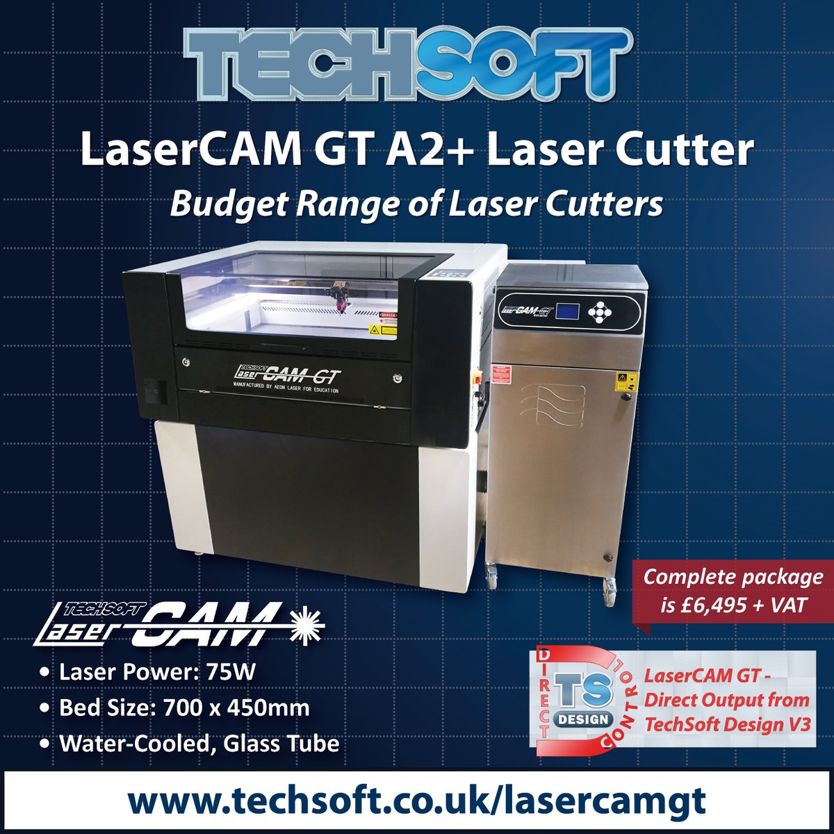 If you are looking for a high-quality water-cooled laser cutter, then LaserCAM GT is the perfect choice. The LaserCAM GT range will be the only water-cooled laser cutters on the market to output directly from TechSoft Design V3. bit.ly/3DT2zwq