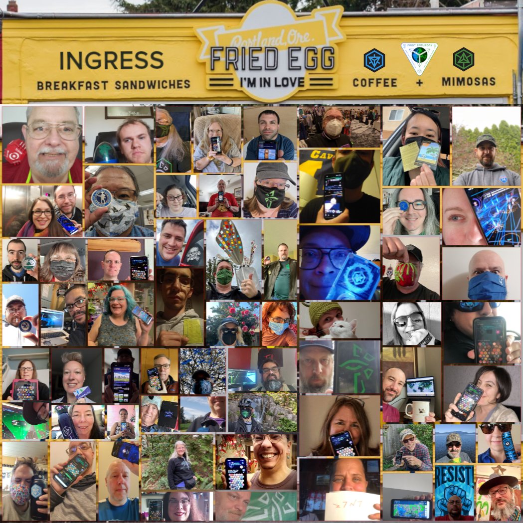Portland's April First Saturday had 73 agents join us! 👏📱

Retaining the crown, the Resistance won a close one with 18,238,021 XM recharged. 💙

Here's our photo collage of agents who sent in selfies during the event. 📸

#IngressFS #Easter #EarthDay #pdx