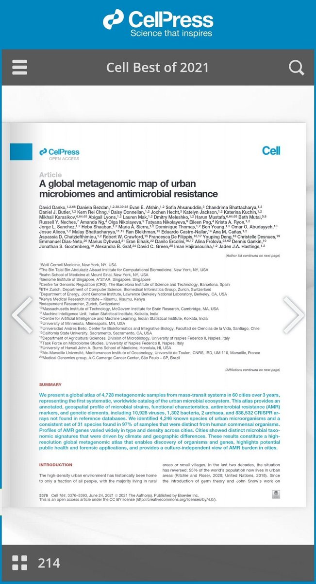 Our publication “A global metagenomic map of urban microbiomes and antimicrobial resistance” was mentioned among the best of 2021 in <a href="/CellPressNews/">Cell Press</a>! Thanks to work from <a href="/mason_lab/">Chris Mason</a> , <a href="/dcdanko/">David Danko</a>, <a href="/Daniela_Bezdan/">Daniela Bezdan</a>, the MetaSUB Consortium and many others! cell.com/cell/fulltext/…