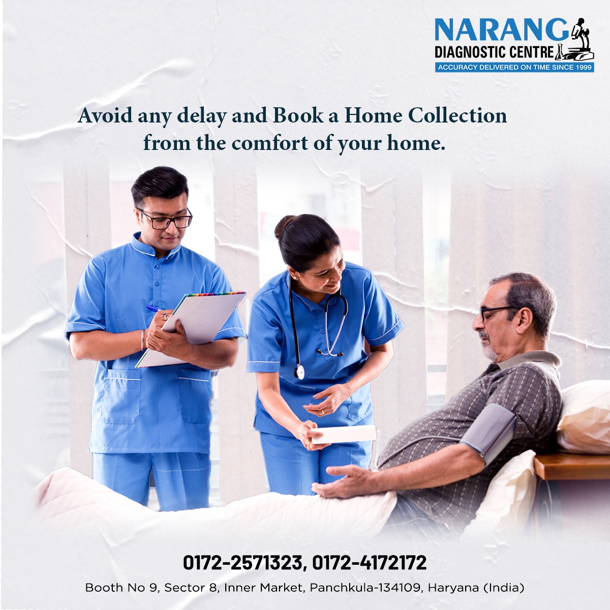 Avoid any delay and Book a 𝐇𝐨𝐦𝐞 𝐜𝐨𝐥𝐥𝐞𝐜𝐭𝐢𝐨𝐧 from the comfort of your home. 

Book Your Test Now!-- 0172-2571323 or 0172-4172172 

#Homecollection #Diagnosticcentre #Trusteddiagnosticcentre #Wholebodycheckup #narangdiagnosticcentre #Healthpackage #HealthCheckup