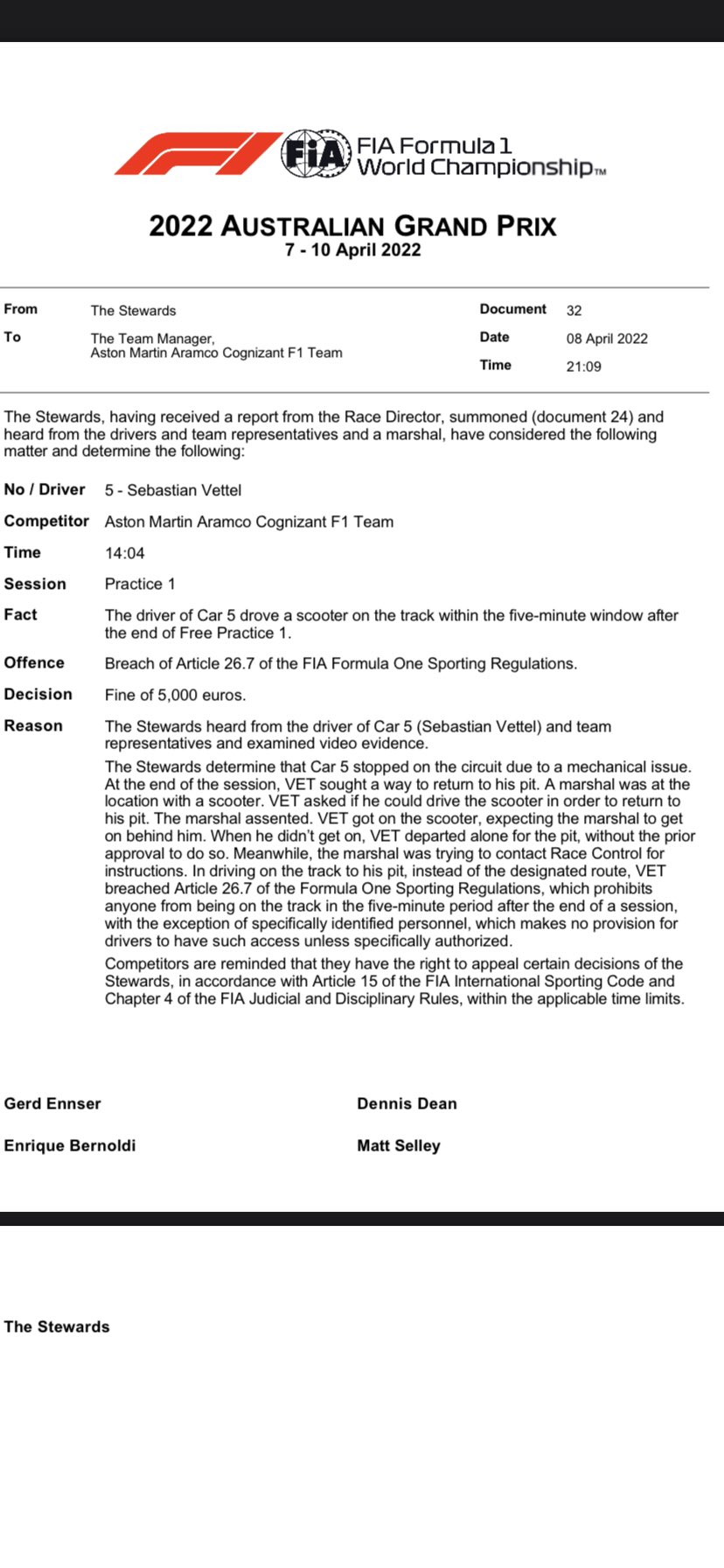 FIA bestraft Sebastian Vettel voor illegaal tripje op scooter