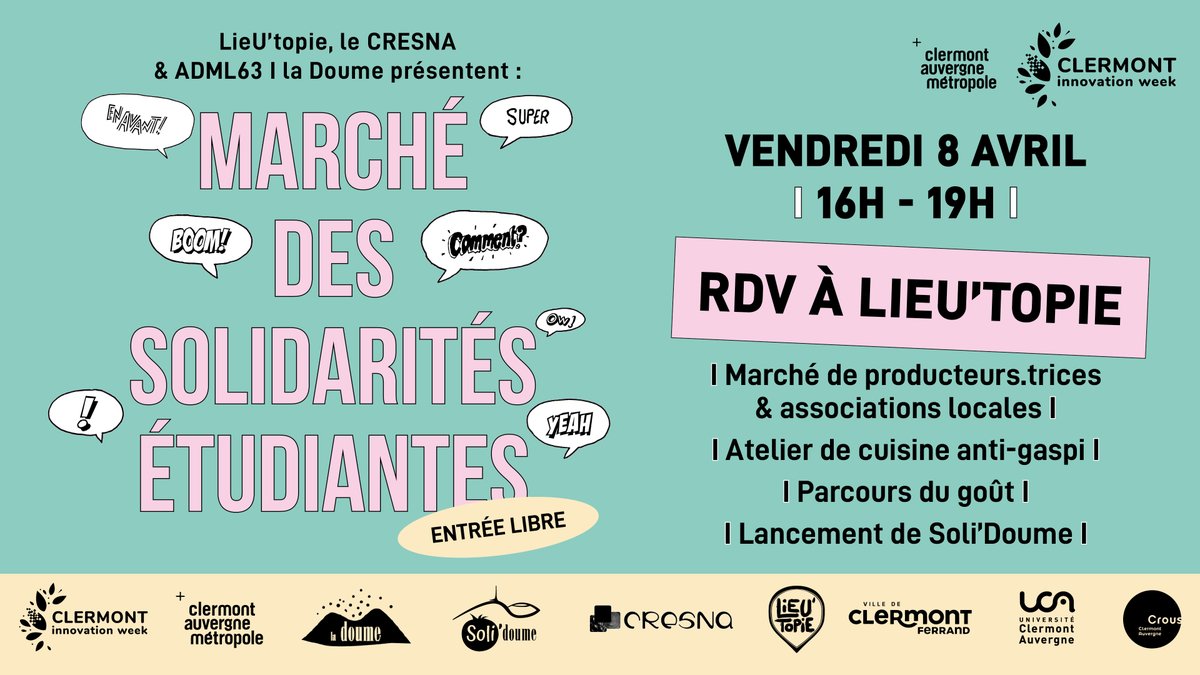 mldoume's tweet photo. Rendez-vous à partir de 16h à @LieUtopie pour le lancement de #solidoume avec @LaPetiteReserve, la @CoopDesDomes et bien d'autres !
#clermontinnovationweek https://t.co/0WdFD98mq8