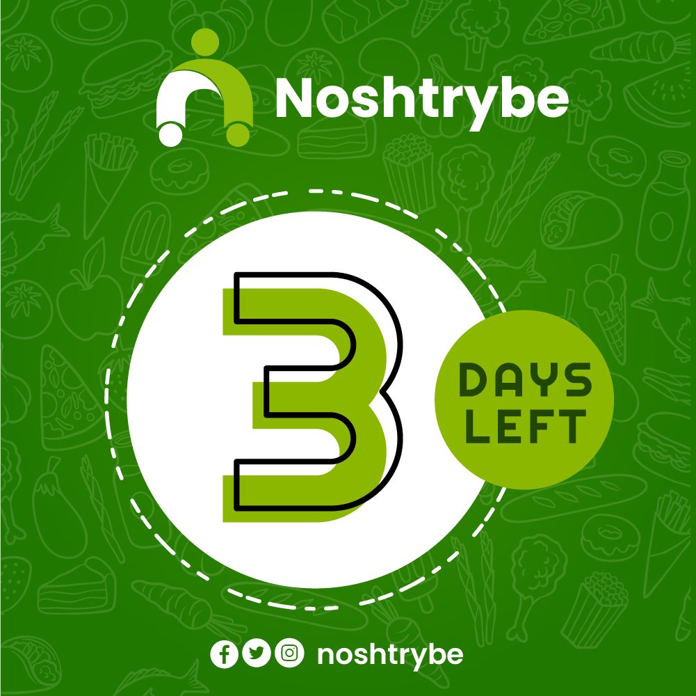 Noshtrybe's tweet photo. 3 Days Left!!!!
1) Noshtrybe is a social food platform
2) Noshtrybe stands for high quality meals
3) Noshtrybe makes food ordering online convenient
#Noshtrybe #social #food #eatwell https://t.co/XffHvQu4ze