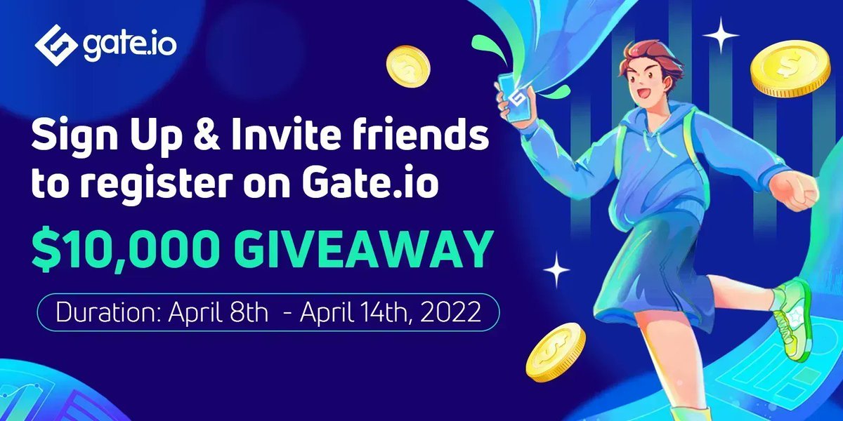 🎉$10000 #GIVEAWAY 
🤩Sign up &amp; Invite friends to register @gate_io 
🤑Total 100 winners share $10,000 #Airdrops!

✅Invite more friends➡️more chances to WIN
⏰April 8, 2022  - April 14, 2022

👉Tasks Completion:
Gleam.io/rg6PC/sign-up-…

#Gateio #crypto #exchange #Airdrops