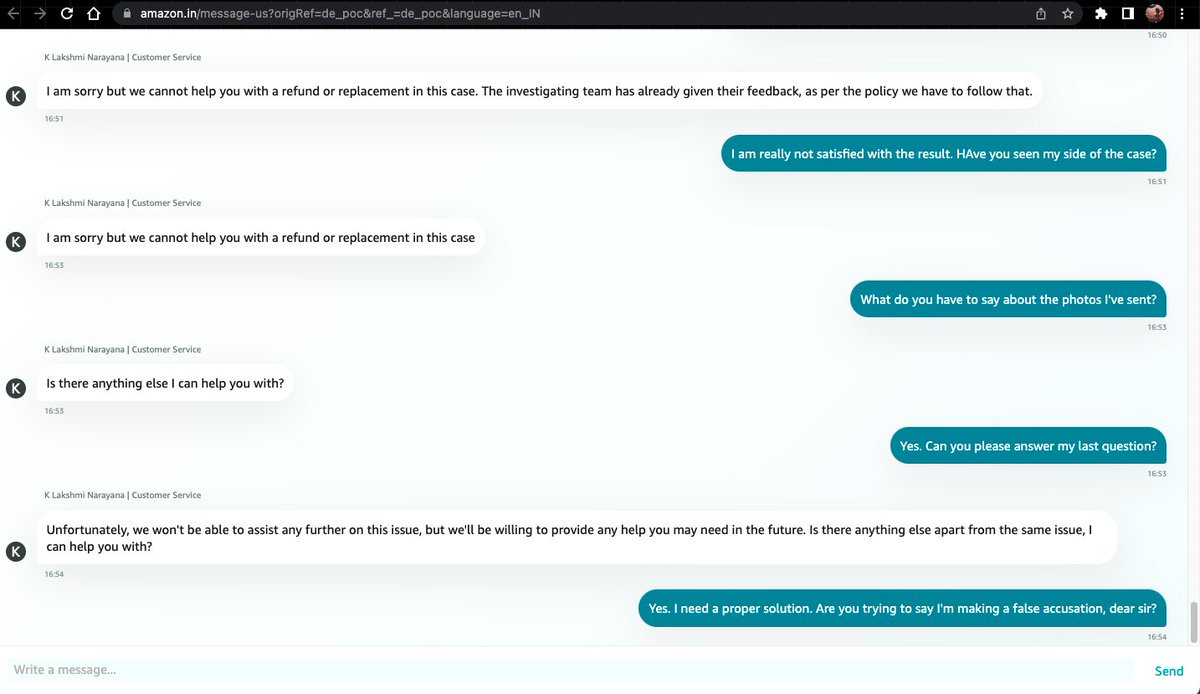 kalidasshenoy's tweet photo. @AmazonHelp Still not satisfied, Shareef. The chat is ending on it's own without a solution https://t.co/rm1FTFaFCL