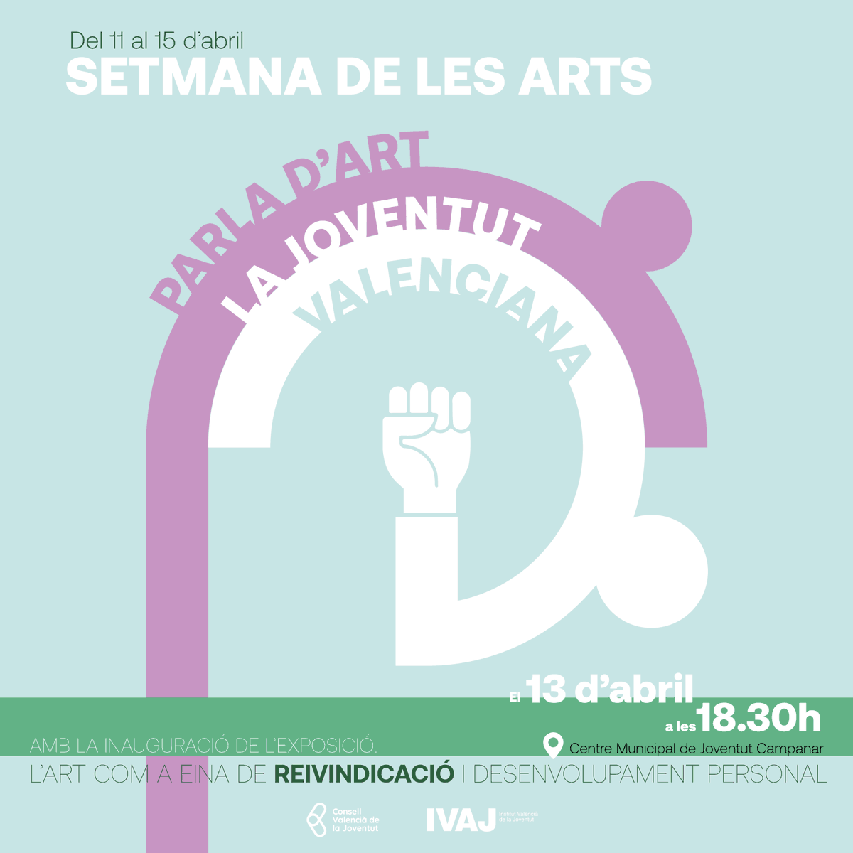 INAUGUREM EXPOSICIÓ

✨L'art com a eina de reivindicació i desenvolupament personal✨

Amb l'obra de 14 joves artistes, la taula redona sobre art i reivindicació i un berenar boníssim!

📆13 d'abril
🕒18 h
📍Centre Municipal Joventut Campanar

🔗Inscriu-te forms.gle/BQFj5C5UENaK9d…