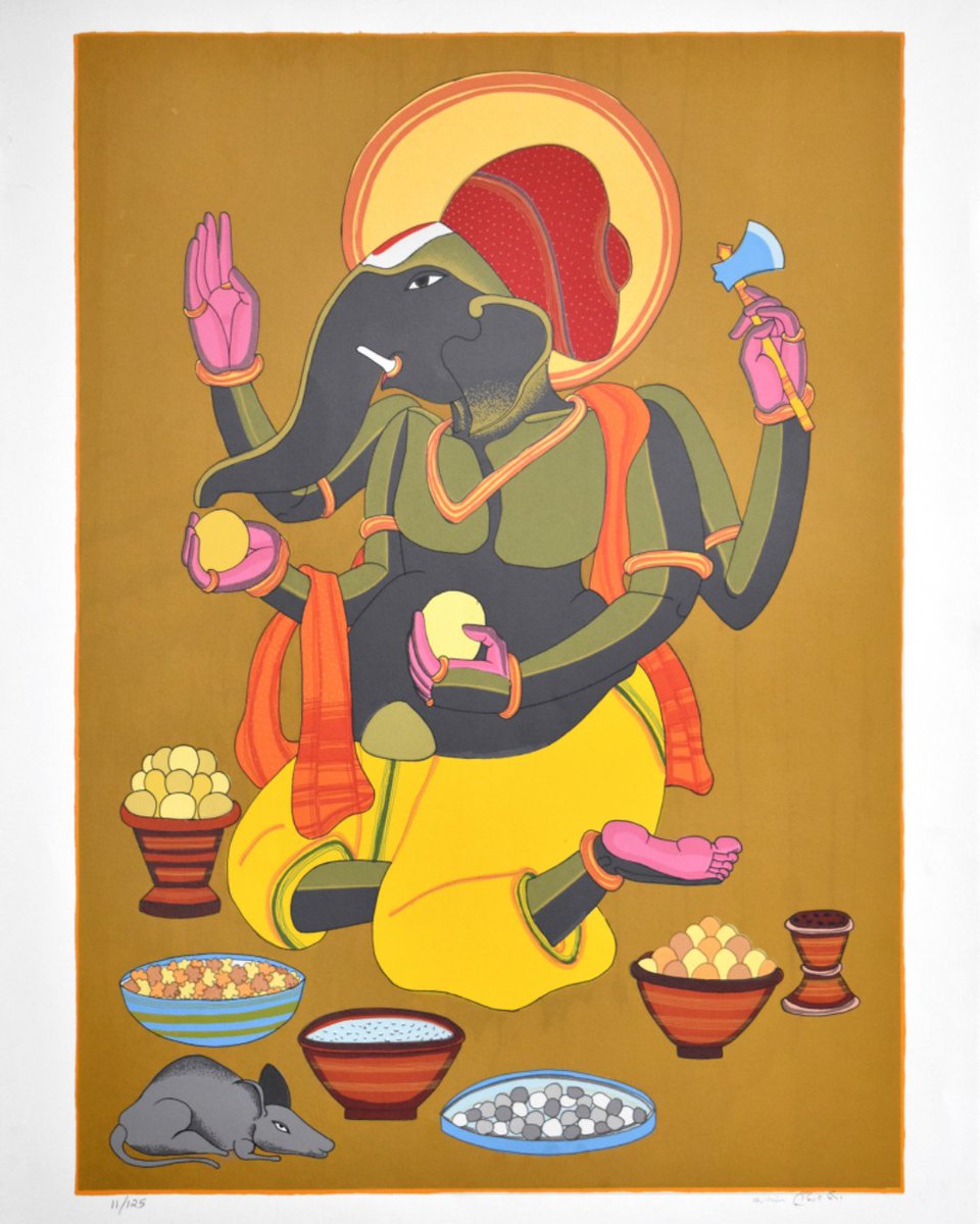 ArtZolo's tweet photo. Ganesha by Artist Thota Vaikuntam. 
Limited Edition Serigraphs. 
Edition of 125. 

#artzolo #thotavaikuntam #vaikuntam #artisticluxury #thotavaikuntamart #limitededition #serigraph #affordableart #limitededitionprint #buyindianart #investinart #artasinvestment #serigraphy https://t.co/kQaY22xosd