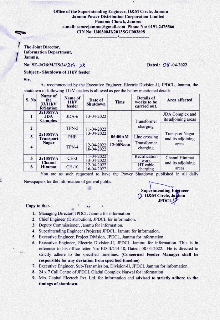 SE (O & M) Circle Jammu JPDCL tweet media